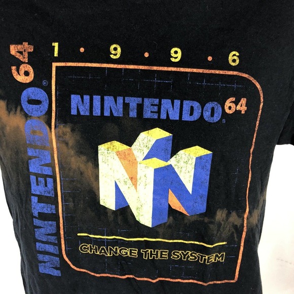 NINTENDO 64 SHIRT MENS SMALL FADED BLACK SHORT SLEEVE RETRO LOGO TEE HAS HOLE - Picture 6 of 13